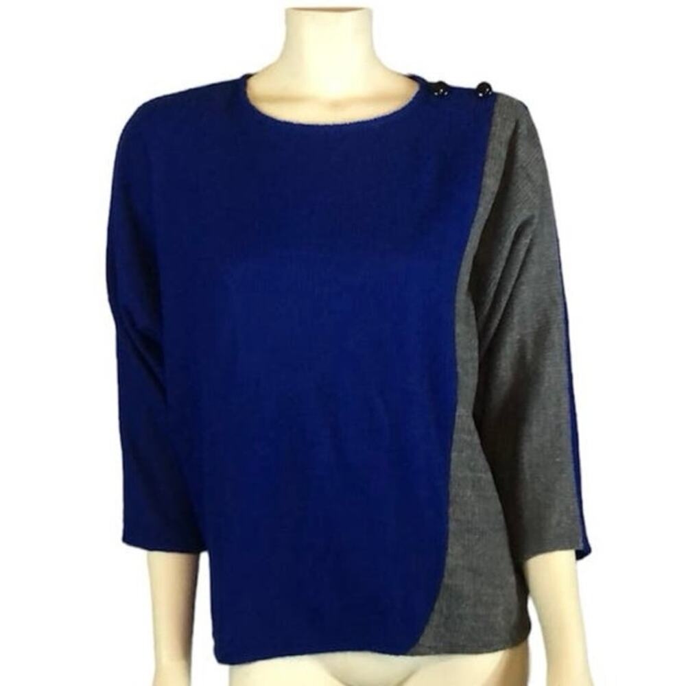 Vintage 80's A. Venti Paris  blue, grey colour block Wool sweater size small